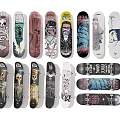 Skateboards With Various Decorative Graphics And Colorful Sporty Designs
