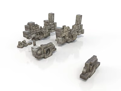 Stone Material Broken Vehicle Parts in 3D Model with Mechanical Details and Realistic Design 3d model