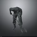 Detailed Gray Male Figure Sculpture In Bending Work Pose Holding Shovel