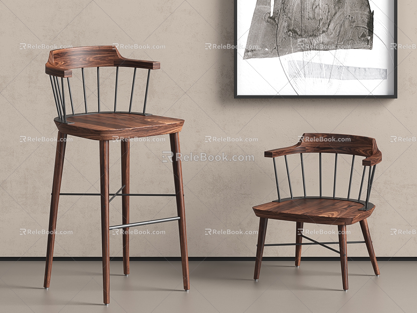 Antique Style Bar Chair Solid Wood Low Chair Low Chair Style Bar Chair Nordic Bar Chair model