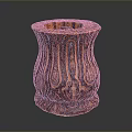 Handcrafted Wooden Carving Container With Intricate Striped Patterns And Ornate Details