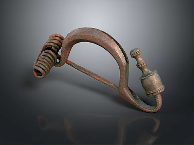 Vintage Metal Household Clamp With Spring Mechanism And Curved Design 3d model