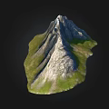Mountain Terrain Featuring Snow Capped Peak Rocky Surface And Green Grassy Base