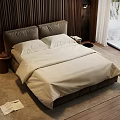 Double Bed With Wooden Wall Panel White Bed Sheets And Snowy View In Modern Bedroom