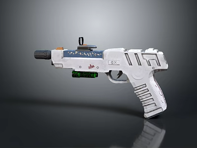 Futuristic Sci Fi Handgun With White Body Blue Accents Green Lights And Scope 3d model