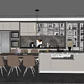 Modern Open Concept Kitchen Interior Design With Island Counter And Cabinets 3d model