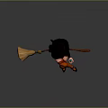 Woman With Red Hair Wearing Black Witch Hat Sitting On Broomstick Holding Blue Magical Object