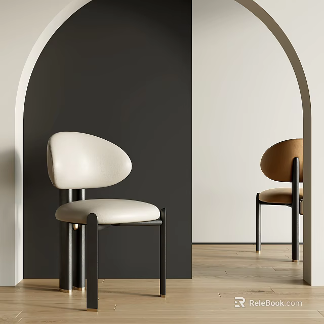 Cream And Tan Dining Chairs With Black Metal Legs Against Dual Tone Walls And Wood Flooring 3d model 