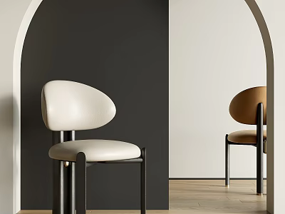 Cream And Tan Dining Chairs With Black Metal Legs Against Dual Tone Walls And Wood Flooring 3d model