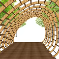 Garden Landscape Featuring Wooden Arched Structure Green Trees And Wooden Deck