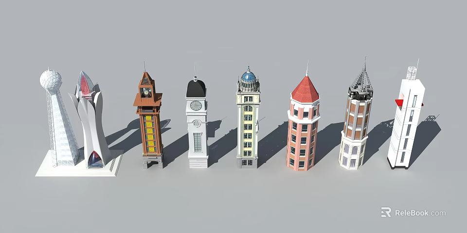Diverse Tower Architectural Styles With Different Designs And Exterior Details 3d model