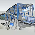 Modern Building Structure Featuring Cable Car System Blue Metal Frame White Exterior And Glass Elements 3d model
