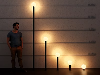 Indoor Spherical Lighting Combination With Black Poles And Various Heights 3d model