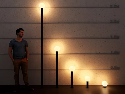 Indoor Spherical Lighting Combination With Black Poles And Various Heights 3d model