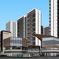 Modern Commercial Street With High Rise Buildings Retail Facilities And Pedestrian Entrance