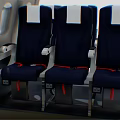 Public Chairs In Aircraft Cabin With Dark Blue Seats White Armrests Red Accents
