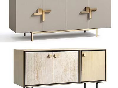 Modern Entryway Cabinet And Side Cabinet Design With Metal Handles And Wood Details 3d model
