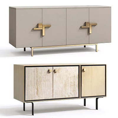 Modern Entryway Cabinet And Side Cabinet Design With Metal Handles And Wood Details 3d model