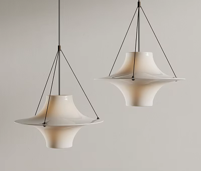 Two White Pendant Lights With Black Metal Frames White Shade And Minimalist Modern Design 3d model