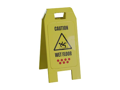 Yellow Caution Sign With Wet Floor Warning And Slip Hazard Icon 3d model
