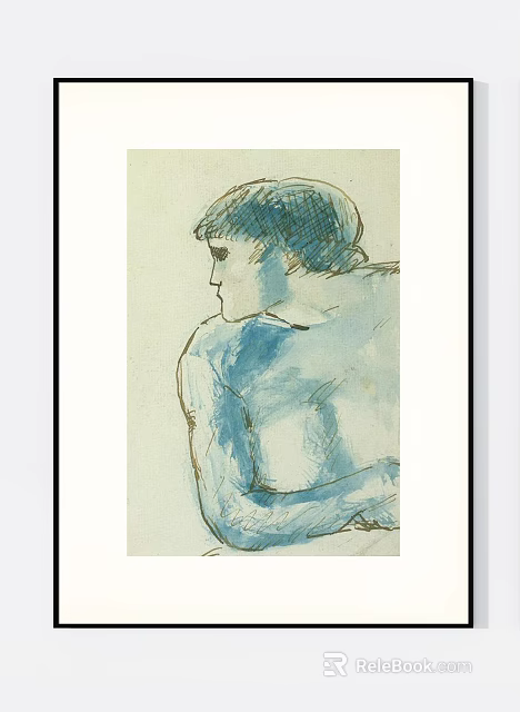 Male Figure Drawing In Blue Tones With Side View Sketch Style 3d model 