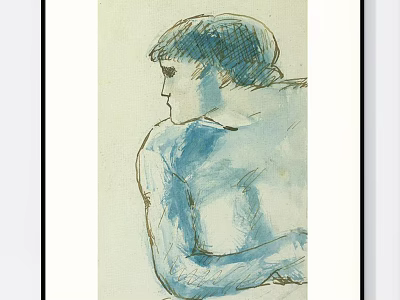 Male Figure Drawing In Blue Tones With Side View Sketch Style 3d model