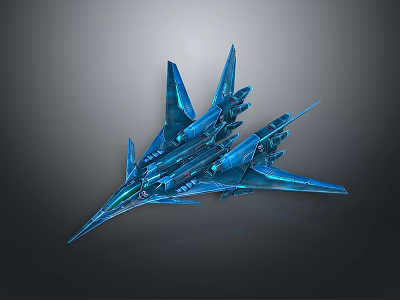 Futuristic Blue Fighter Jet With Sleek Aerodynamic Design And 3D Render Concept Art 3d model