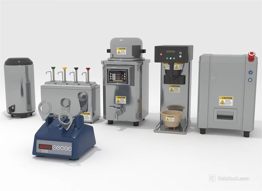 Various Commercial Kitchen Equipment Including Coffee Makers And Blenders With Digital Panels 3d model 