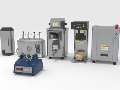 Various Commercial Kitchen Equipment Including Coffee Makers And Blenders With Digital Panels 3d model