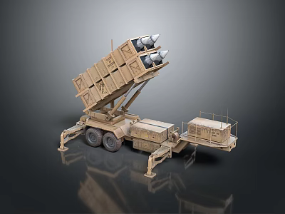 Sand Colored Tank Equipped With Multiple Missile Launchers Six Wheels And Control Cabin 3d model