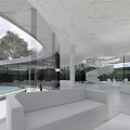 Modern Sales Office Building With Glass Facade And Water Feature Entrance