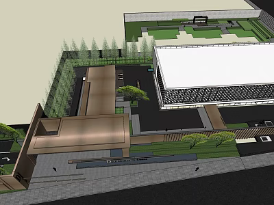 Modern Building Aerial View Featuring Landscaped Courtyard Green Plants And Roof Design 3d model