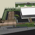 Modern Building Aerial View Featuring Landscaped Courtyard Green Plants And Roof Design