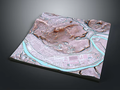 Garden Landscape Design With 3D Terrain Model River And Architectural Layout 3d model