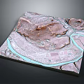 Garden Landscape Design With 3D Terrain Model River And Architectural Layout