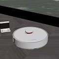 Smart Robot Vacuum Cleaner With Charging Dock On Wooden Floor Near Window