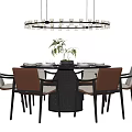 Minotti Round Table Dining Table and Chair Box Dining Table and Chair Chandelier 3d model