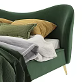 Luxurious Green Velvet Double Bed With Gold Legs Yellow Grey Pillows And Tassel Blankets