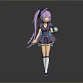 Anime Girl With Long Purple Hair And Blue Uniform Holding Small Blue Creature