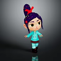 Adorable 3D Animated Character With Purple Hair Red Bow Blue Top And Striped Socks