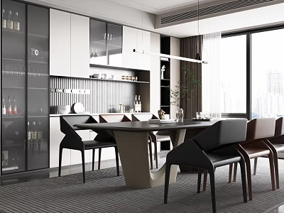 Modern Home Restaurant Dining Table and Chair Single Chair Wine Cabinet 3d model