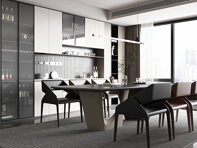 Modern Home Restaurant Dining Table and Chair Single Chair Wine Cabinet 3d model