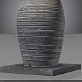 Textured Striped Pottery Jar On Square Base Against Dark Background 3d model