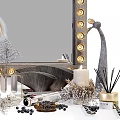 Stylish Decorative Ornament Set With Lighted Mirror Feather Decor Candles Beaded Accents And Aromatic Diffuser