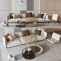 Modern Stylish Sofa Coffee Table Set With Plush Pillows And Round Marble Top 3d model