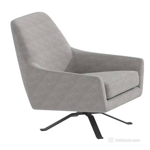 Stylish Modern Gray Fabric Accent Chair With Swivel Metal Base And Armrests 3d model 