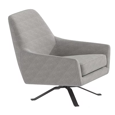 Stylish Modern Gray Fabric Accent Chair With Swivel Metal Base And Armrests 3d model