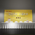 Colorful Children's Party Decoration With Yellow Background Balloons And Stage Setup