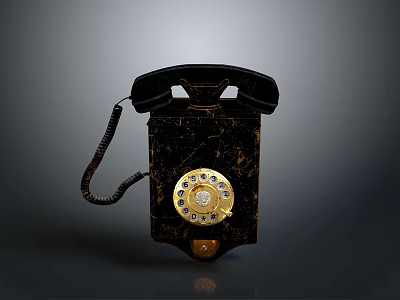 Vintage Rotary Dial Telephone With Classic Black And Gold Retro Design 3d model