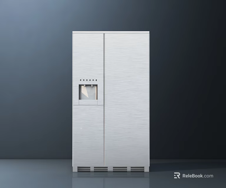 Silver Double Door Refrigerator with Brushed Surface Control Panel and Ventilation Design 3d model 